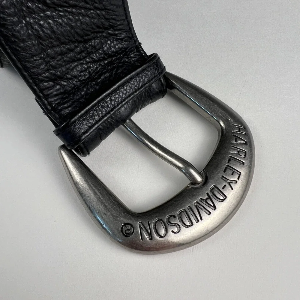 VTG Harley-Davidson Leather Belt Mens 30 Black Pebbled Snap Buckle Biker Moto